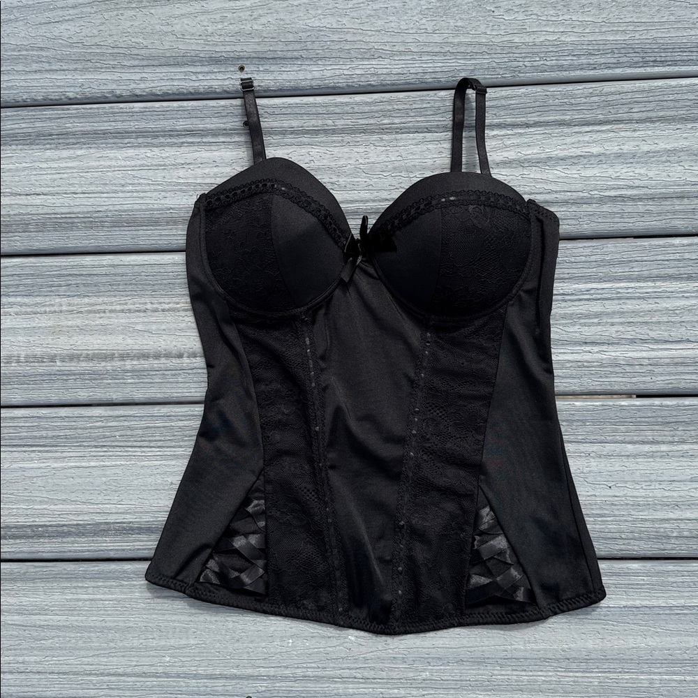 Spirit -Black Bustier Corset Pinup Cosplay Dark Fairy Goth Halloween - XL